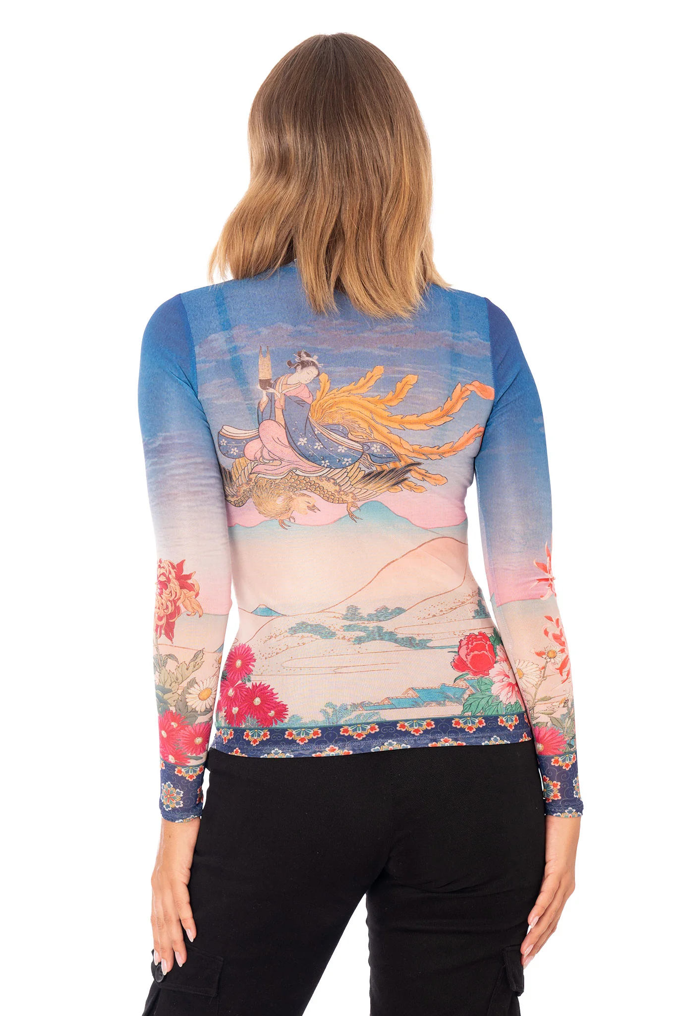 Golden Phoenix Sheer High Neck Long Sleeve Top - Image 2